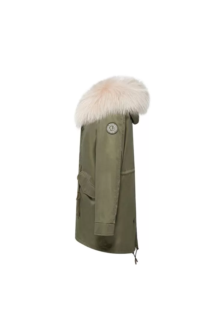 Ozlana Khaki Green+Creamy Ice Cream | Women Classic & Designer Parkas