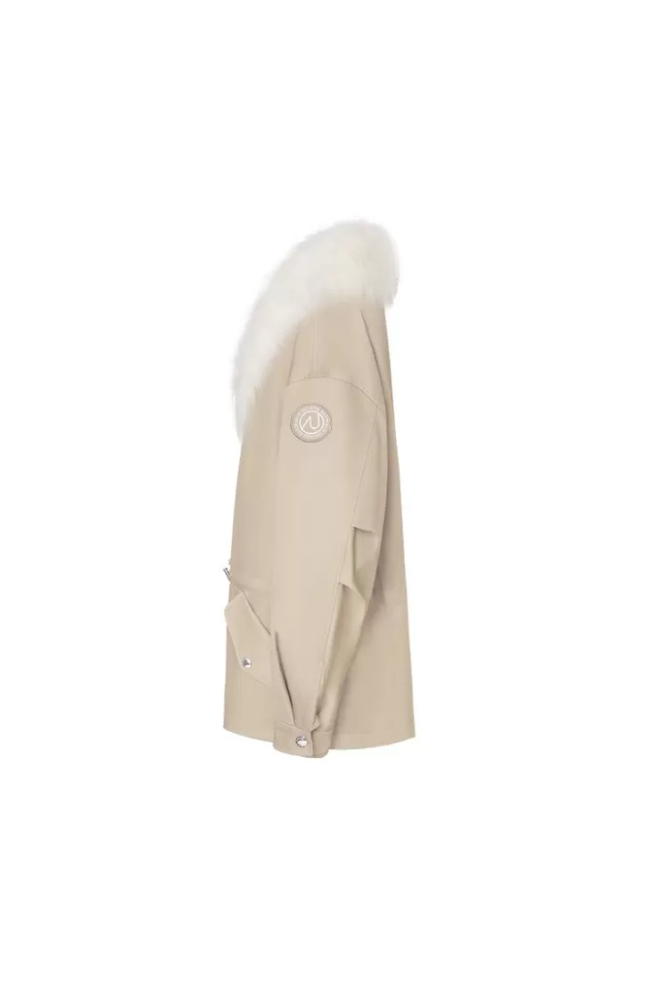 Ozlana Khaki Transform Parka + White Fur Coat | Women Classic & Designer Parkas