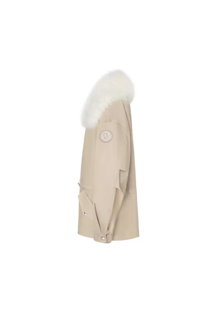 Ozlana Khaki Transform Parka + White Lapel Fox Fur Coat | Women Classic & Designer Parkas