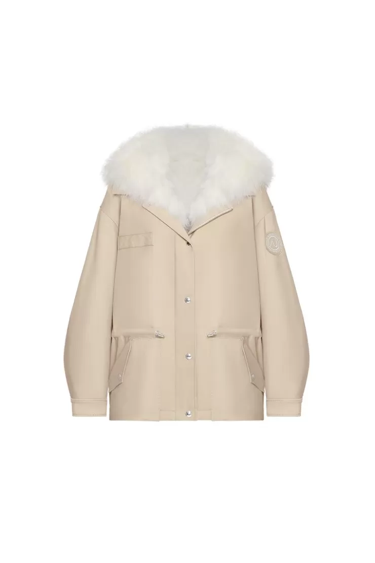 Ozlana Khaki Transform Parka +White Hooded Fur Coat | Women Classic & Designer Parkas