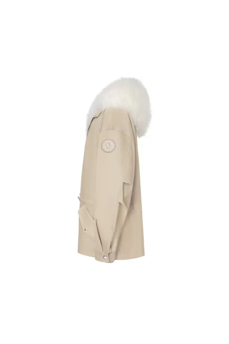 Ozlana Khaki Transform Parka +White Hooded Fur Coat | Women Classic & Designer Parkas