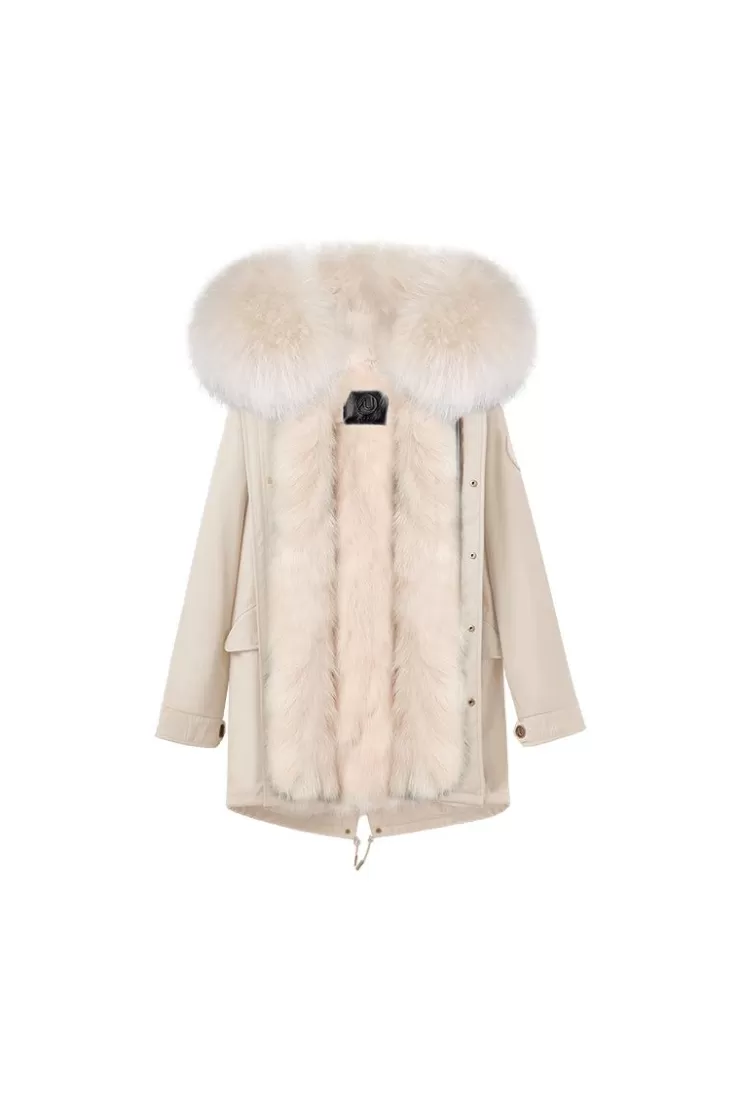 Ozlana Khaki+Classic Creamy Raccoon | Women Classic & Designer Parkas