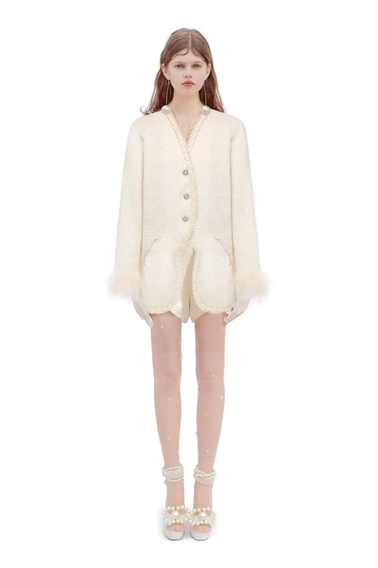 Ozlana Little Obelia Tweed Shorts (Cream) | Women Bottoms