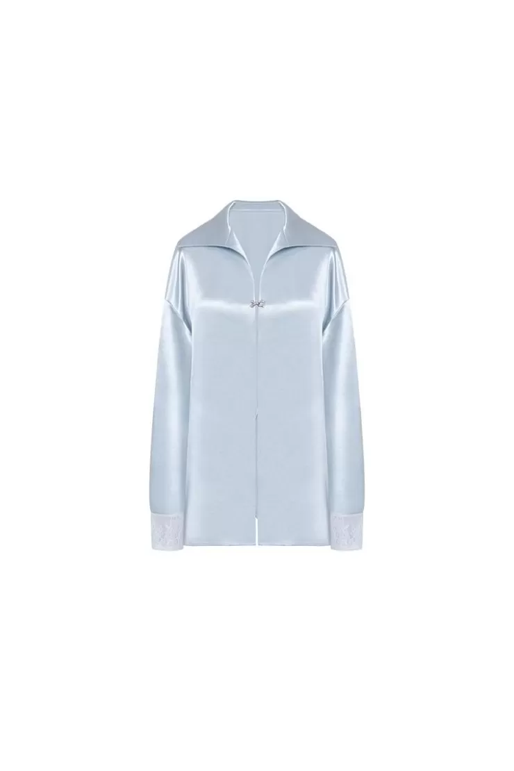 Ozlana Lost To Time Satin Oversized Shirt(Blue) | Women Tops