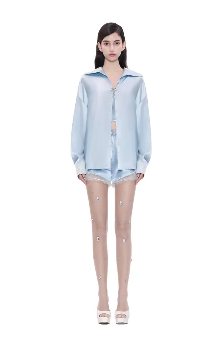 Ozlana Lost To Time Satin Oversized Shirt(Blue) | Women Tops