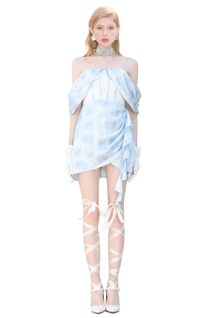 Ozlana Melody Off Shoulder Bustier Dress (Blue) | Women Dresses & Sets