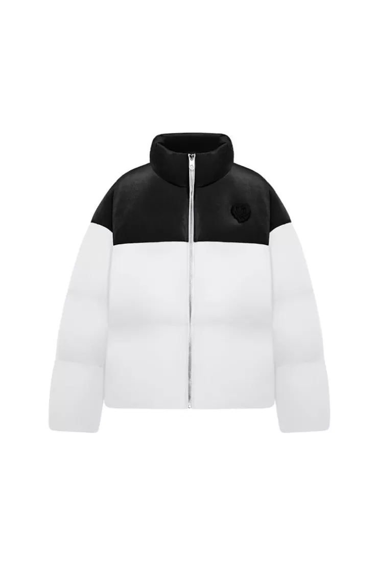 Ozlana Melting Rose Heart Contrast Casual Puffer Jacket(Black+Light Grey) | Women Down Puffer Jackets