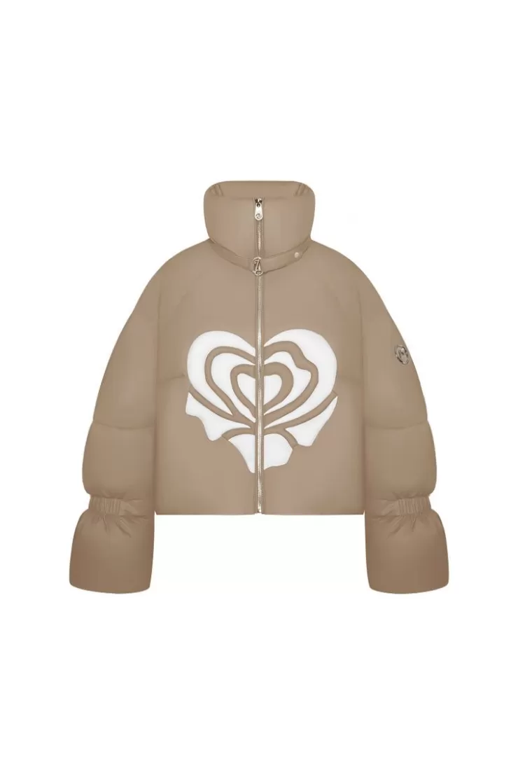 Ozlana Melting Rose Heart Puffer Jacket(Camel) | Women Down Puffer Jackets