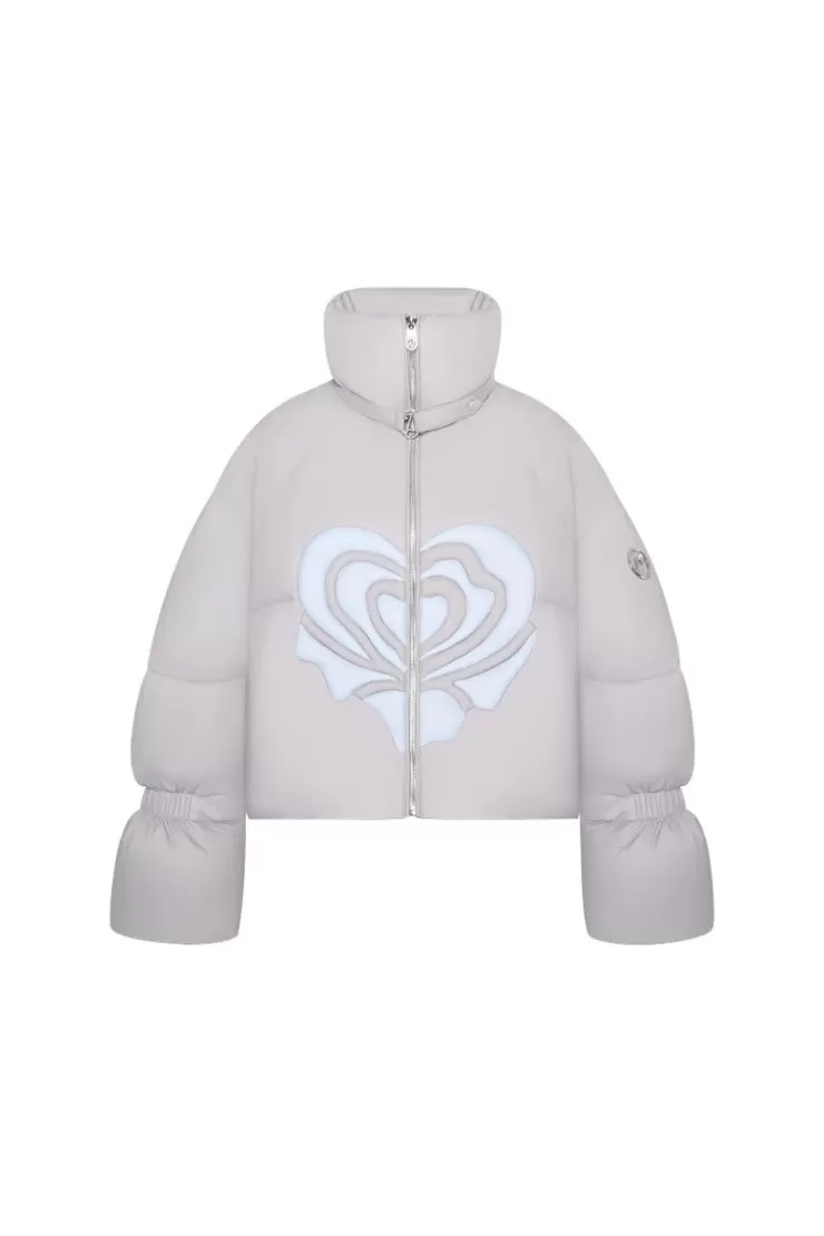 Ozlana Melting Rose Heart Puffer Jacket(Light Grey) | Women Down Puffer Jackets