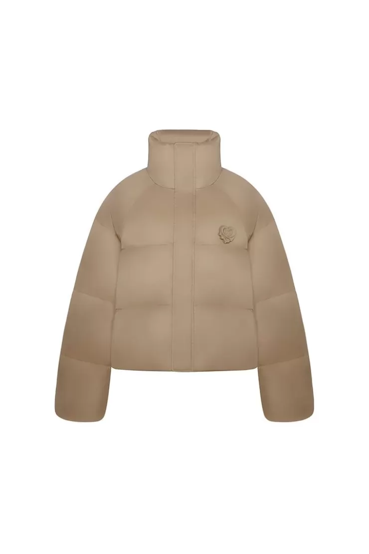 Ozlana Melting Rose Heart Quilted Puffer Jacket(Camel) | Women Down Puffer Jackets