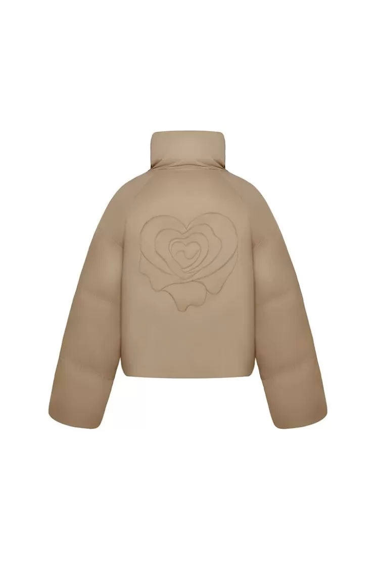 Ozlana Melting Rose Heart Quilted Puffer Jacket(Camel) | Women Down Puffer Jackets