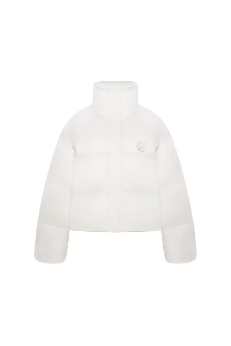 Ozlana Melting Rose Heart Quilted Puffer Jacket(Cream) | Women Down Puffer Jackets
