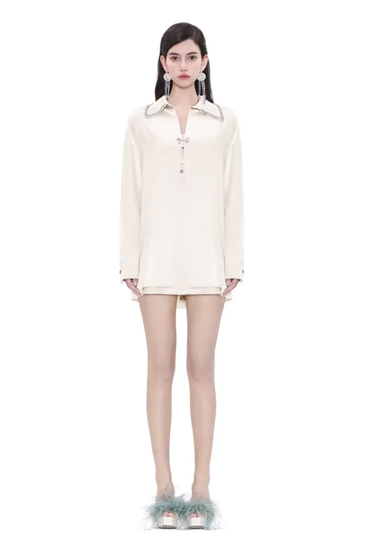 Ozlana Mermaid Satin Halterneck Dress & Shirt Set (Cream) | Women Matching Sets