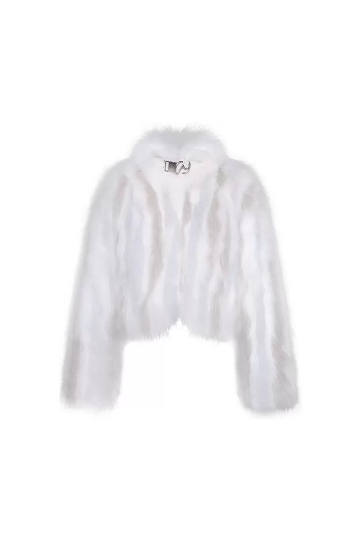 Ozlana Mille-Feuille Buckle Collar Fox Fur Jacket (Blue) | Women Omniverse: Milan Runway Collection