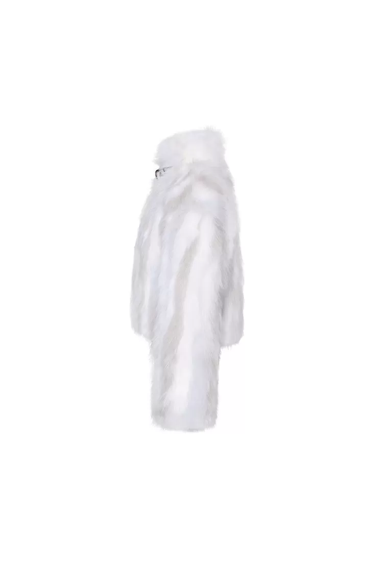 Ozlana Mille-Feuille Buckle Collar Fox Fur Jacket (Blue) | Women Omniverse: Milan Runway Collection