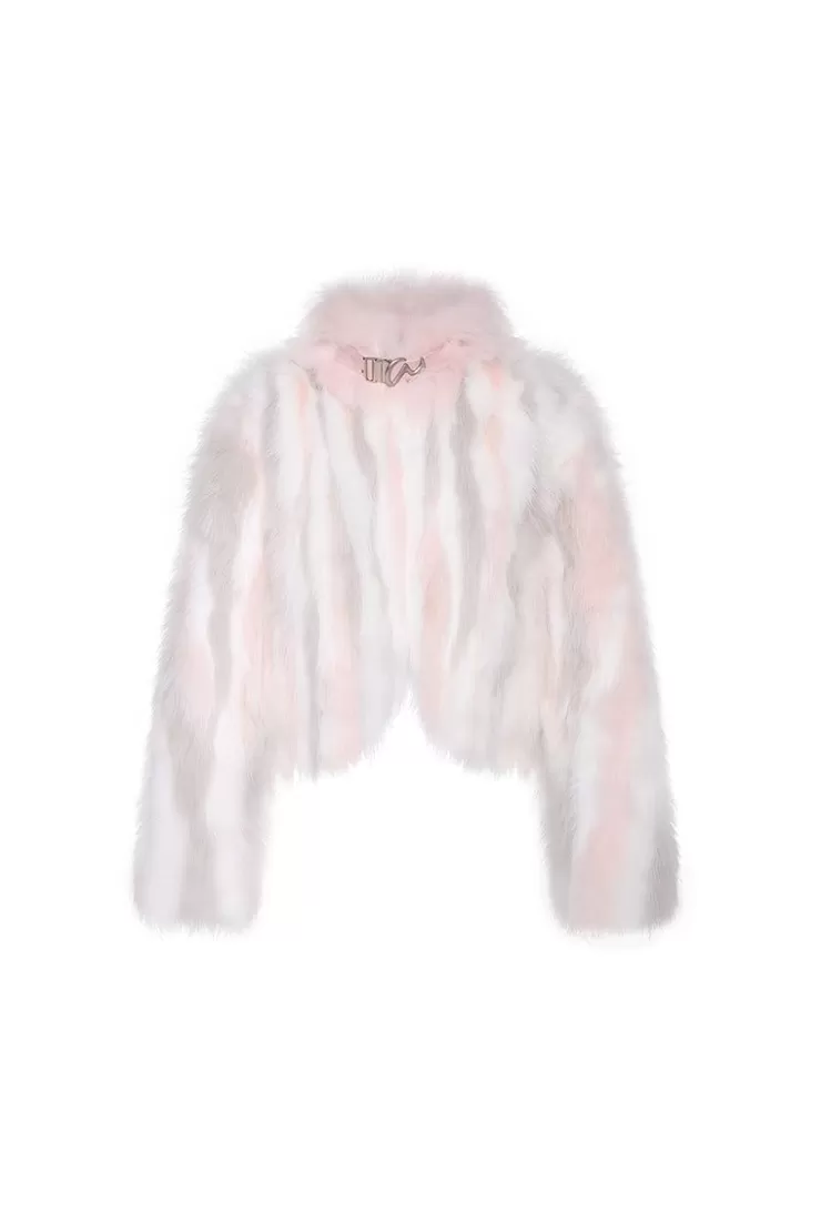Ozlana Mille-Feuille Buckle Collar Fox Fur Jacket (Pink) | Women Omniverse: Milan Runway Collection