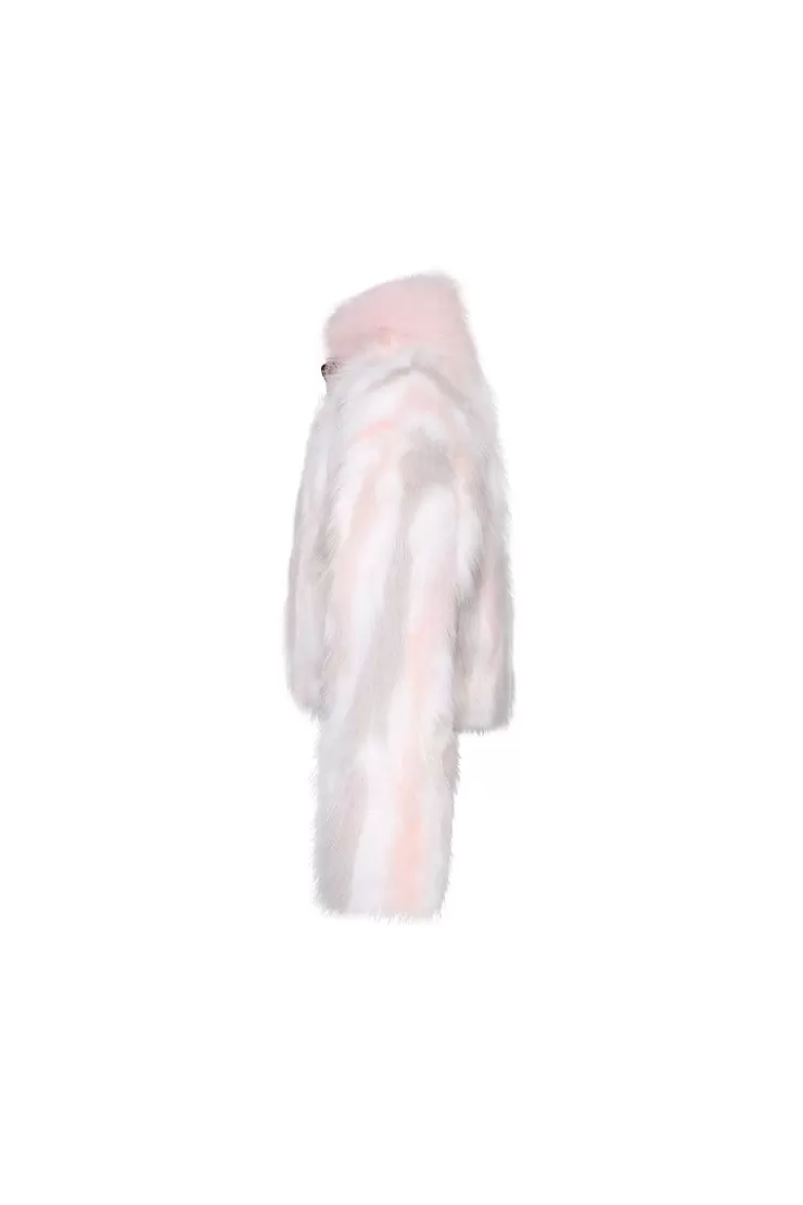 Ozlana Mille-Feuille Buckle Collar Fox Fur Jacket (Pink) | Women Omniverse: Milan Runway Collection
