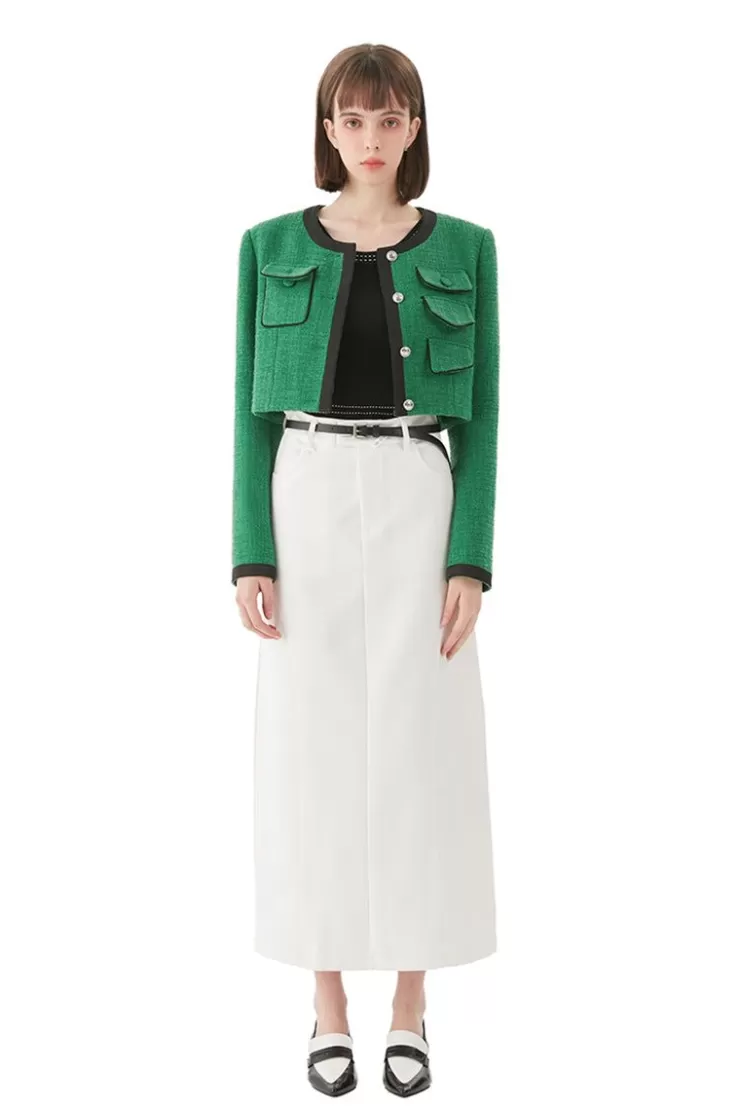 Ozlana Multi-Pocket Vintage Tweed Jacket (Green) | Women Tops