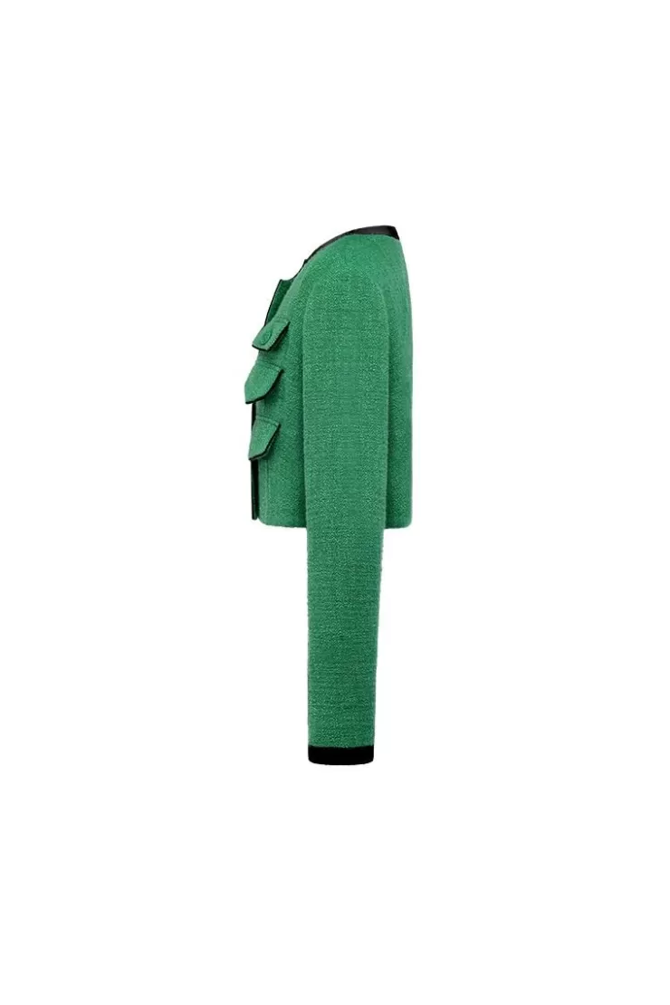 Ozlana Multi-Pocket Vintage Tweed Jacket (Green) | Women Tweeds