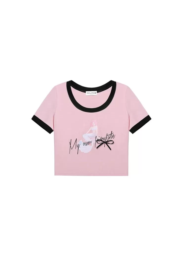 Ozlana My Own Fairytale Cropped Ringer Tee(Pink) | Women Tee Shirts