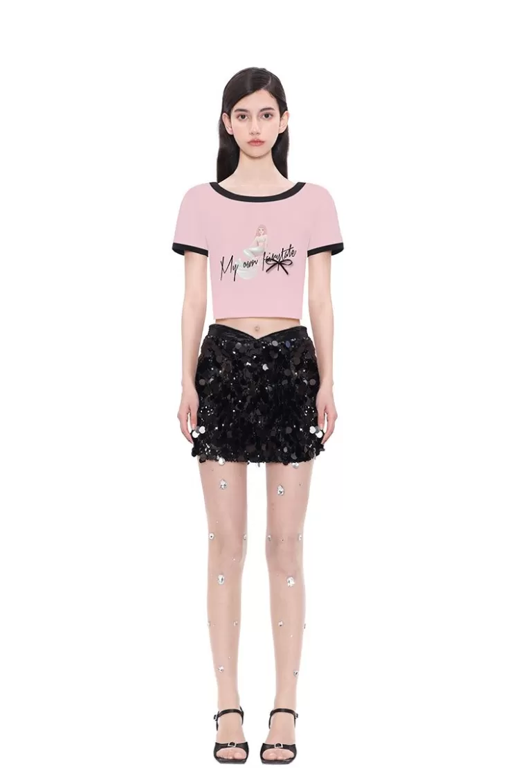Ozlana My Own Fairytale Cropped Ringer Tee(Pink) | Women Tee Shirts