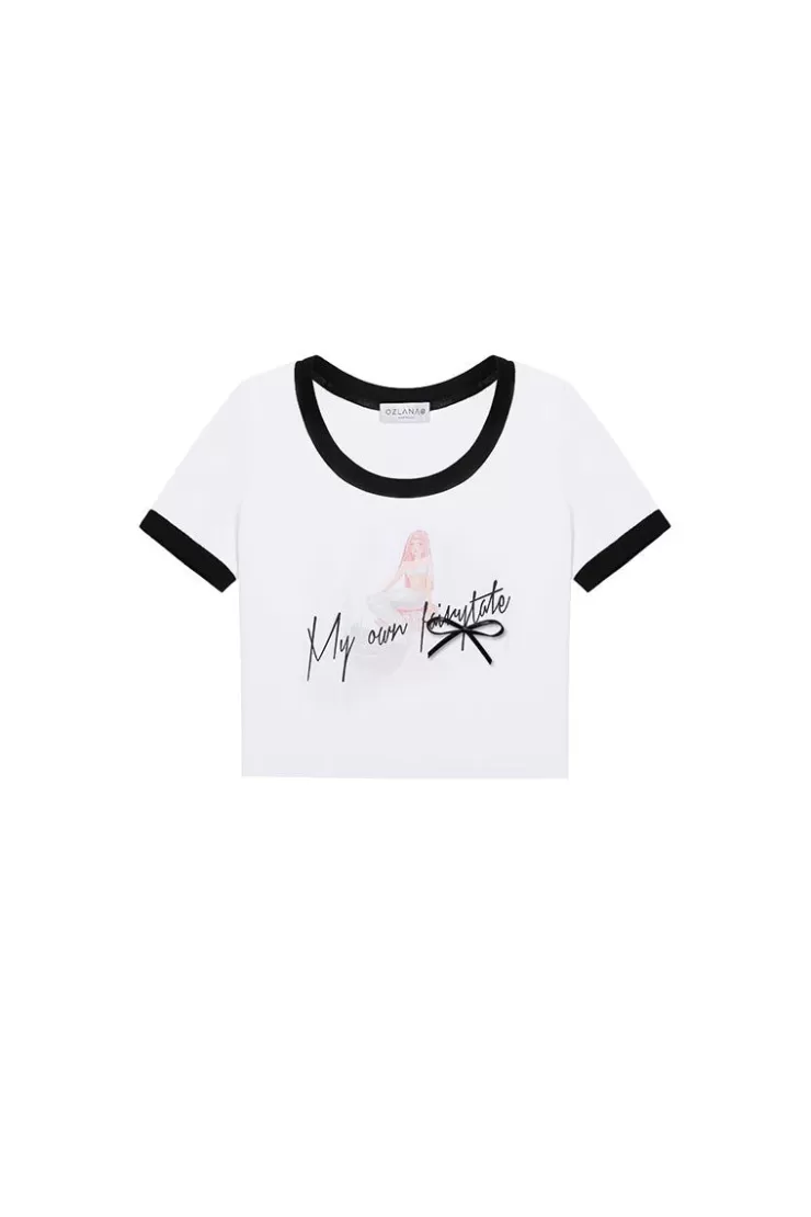 Ozlana My Own Fairytale Cropped Ringer Tee(White) | Women Tee Shirts