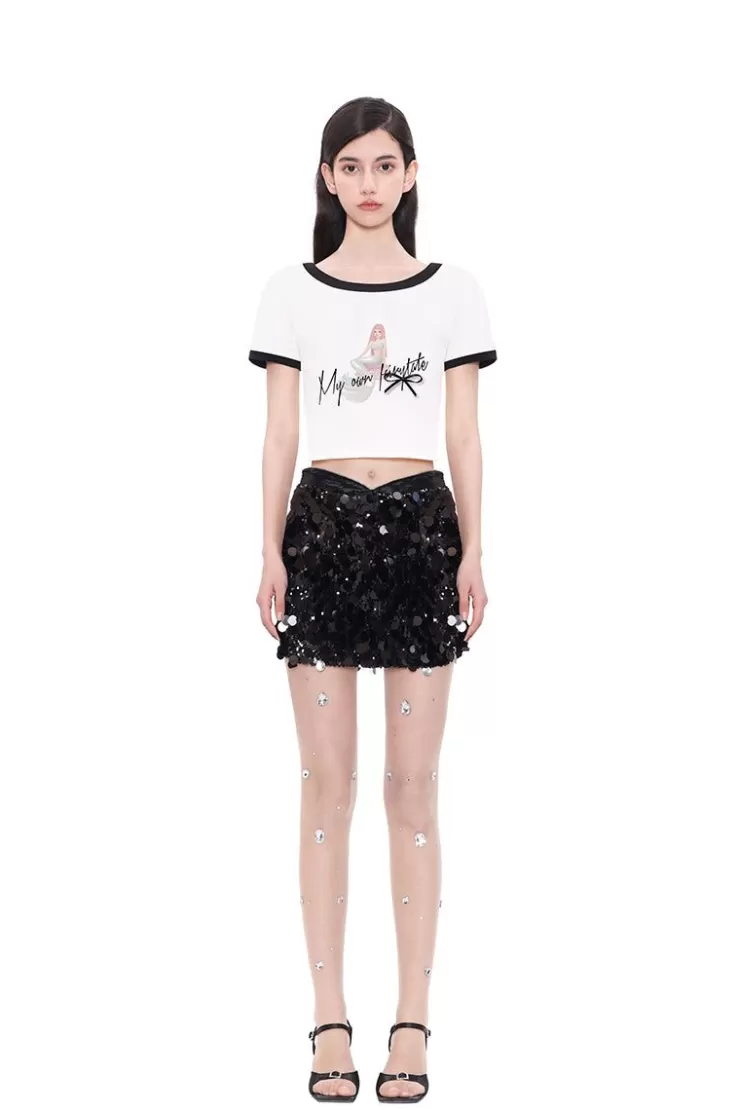 Ozlana My Own Fairytale Cropped Ringer Tee(White) | Women Tee Shirts