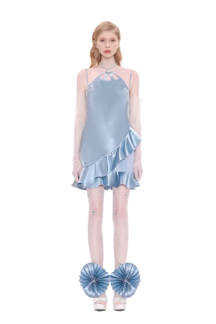 Ozlana Ocean Flow Rufflle Dress(Blue) | Women Dresses & Sets
