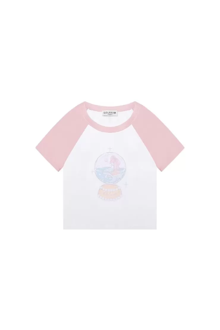 Ozlana Oceania Mermaid Raglan Tee(Pink) | Women Tee Shirts