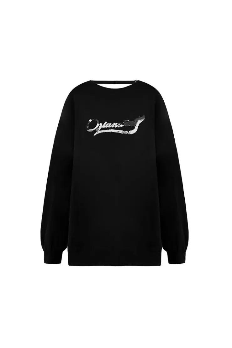 Ozlana Oceania Pearl Oversized Sweatshirt (Black) | Women Tops