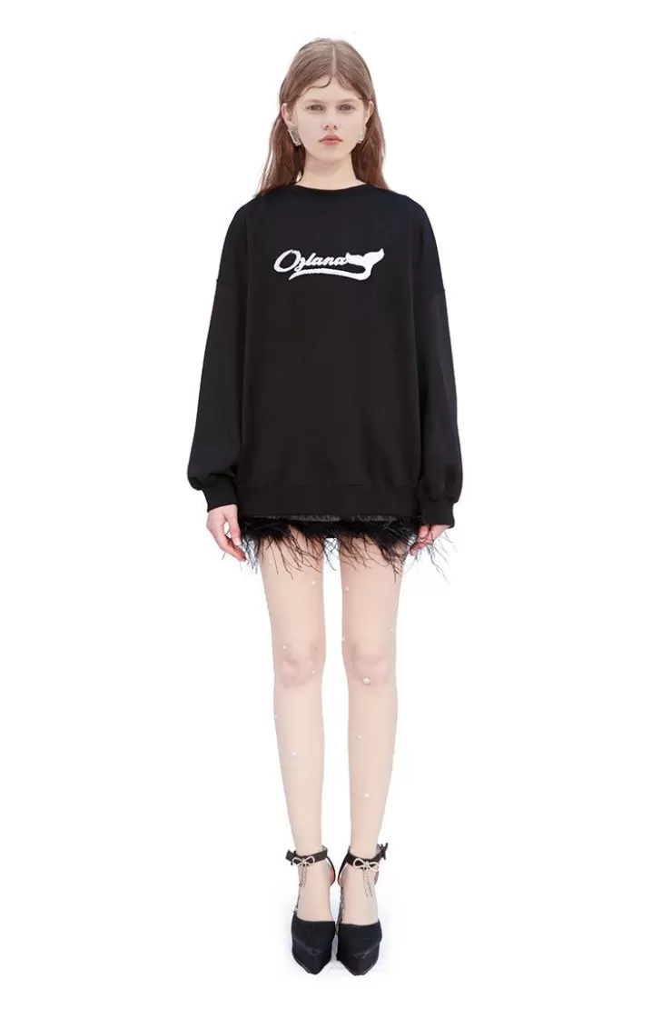 Ozlana Oceania Pearl Oversized Sweatshirt (Black) | Women Tops