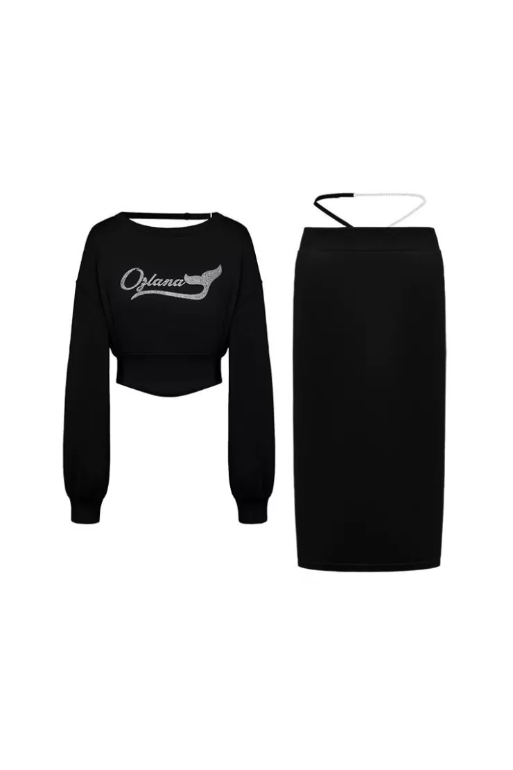 Ozlana Oceania Pearl Trackskirt Set (Black ) | Women Matching Sets