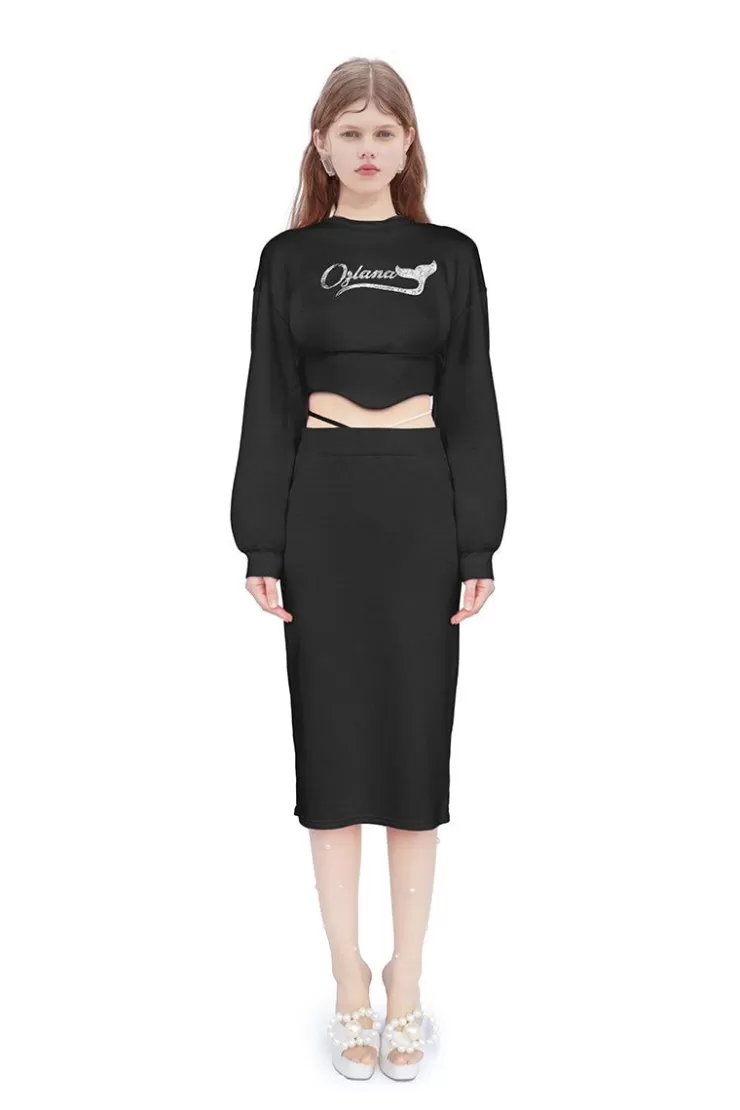 Ozlana Oceania Pearl Trackskirt Set (Black ) | Women Matching Sets