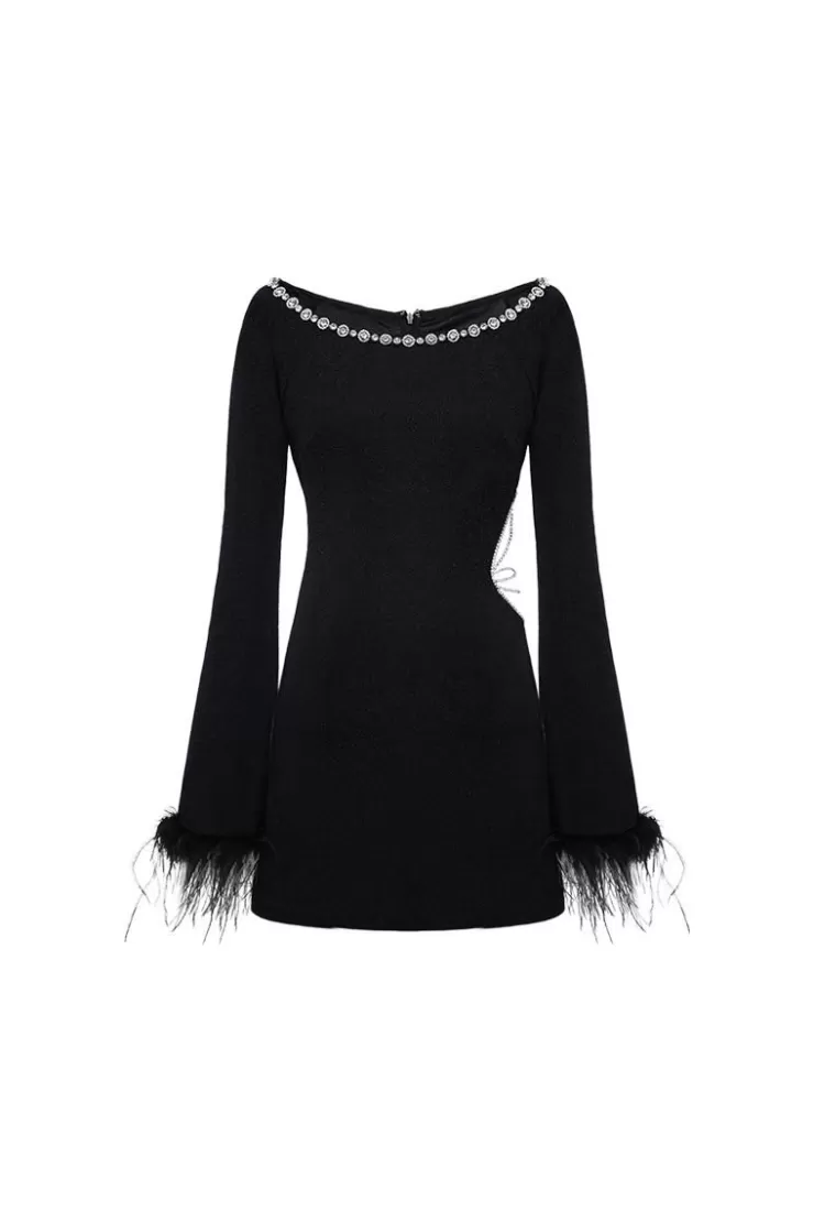 Ozlana Oceania Tinsel Cut-Out Dress(Black) | Women Dresses & Sets