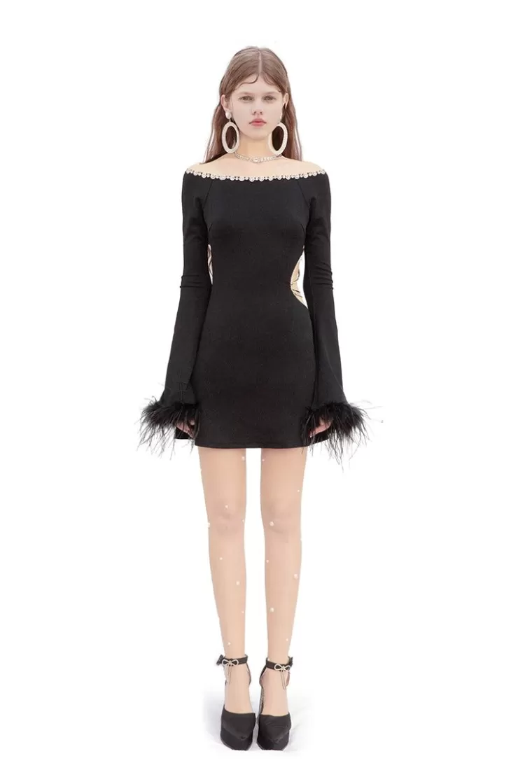 Ozlana Oceania Tinsel Cut-Out Dress(Black) | Women Dresses & Sets