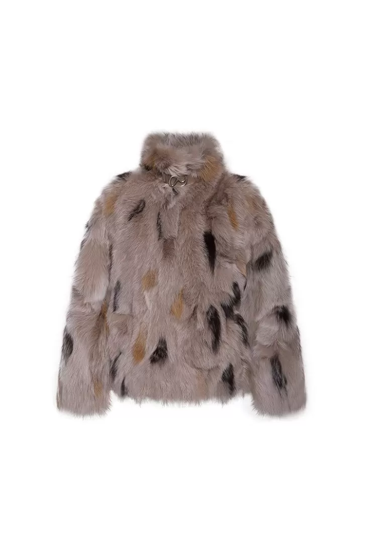 Ozlana Ochre Buckle Collar Fox Fur Jacket (Brown) | Women Omniverse: Milan Runway Collection