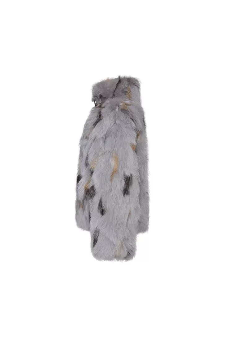 Ozlana Ochre Buckle Collar Fox Fur Jacket (Grey) | Women Omniverse: Milan Runway Collection