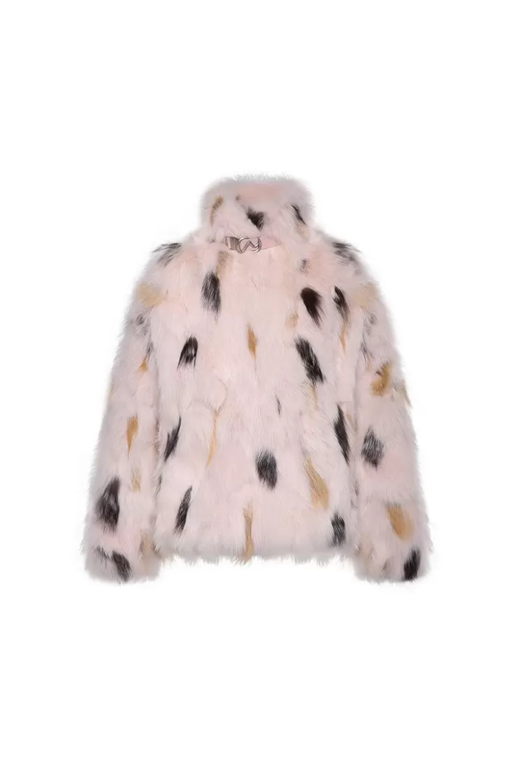 Ozlana Ochre Buckle Collar Fox Fur Jacket (Pink) | Women Omniverse: Milan Runway Collection