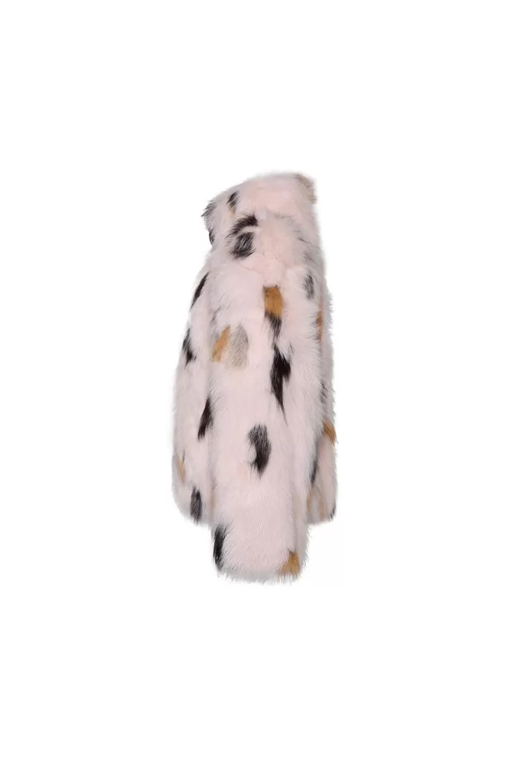 Ozlana Ochre Buckle Collar Fox Fur Jacket (Pink) | Women Omniverse: Milan Runway Collection