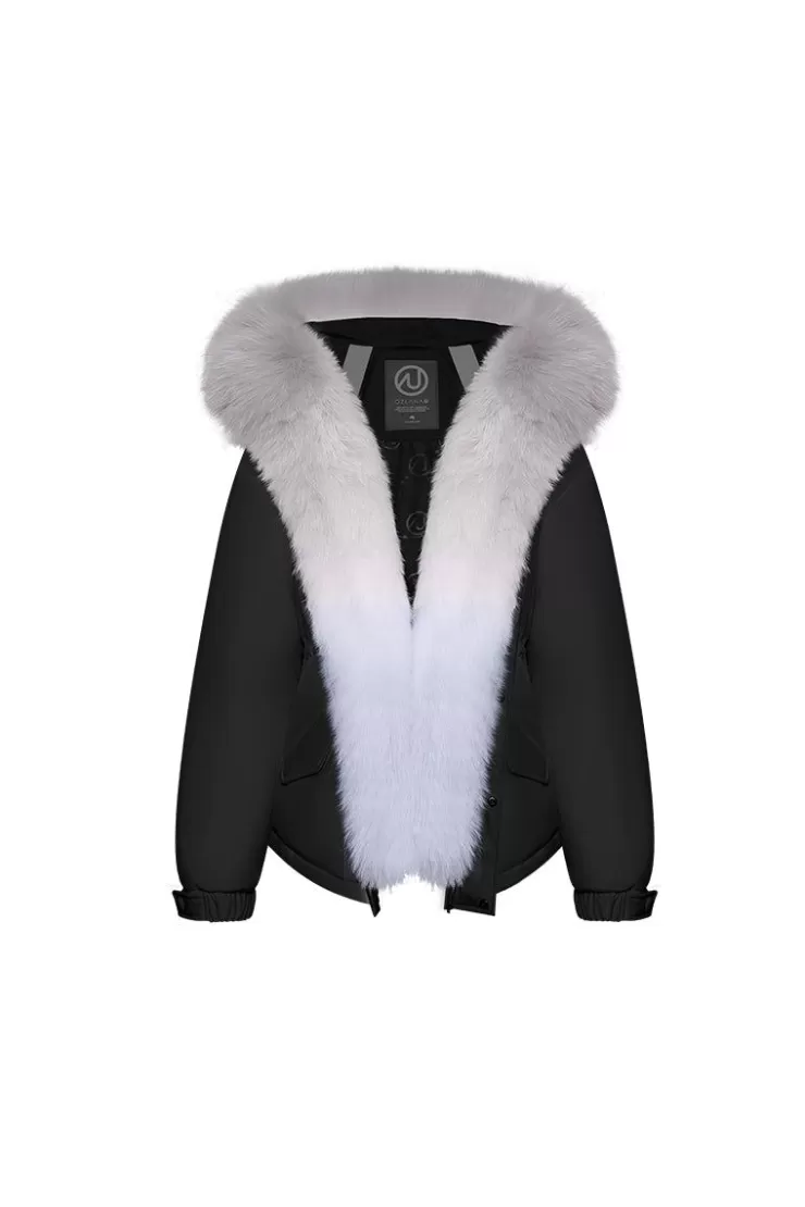 Ozlana Omni Fox Fur Gradient Down Parka(Black) | Women Down Puffer Jackets