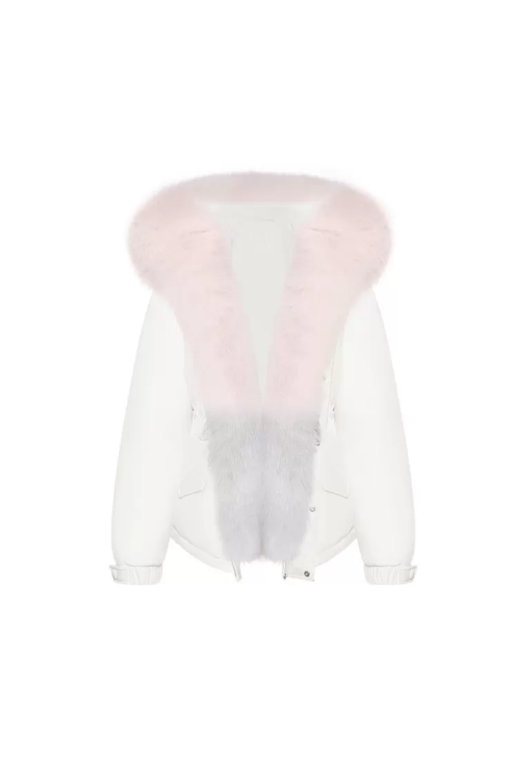 Ozlana Omni Fox Fur Gradient Down Parka(White) | Women Down Puffer Jackets