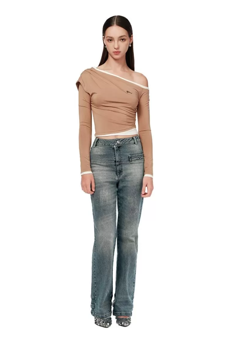 Ozlana One Shoulder Slim Top(Camel) | Women Tops