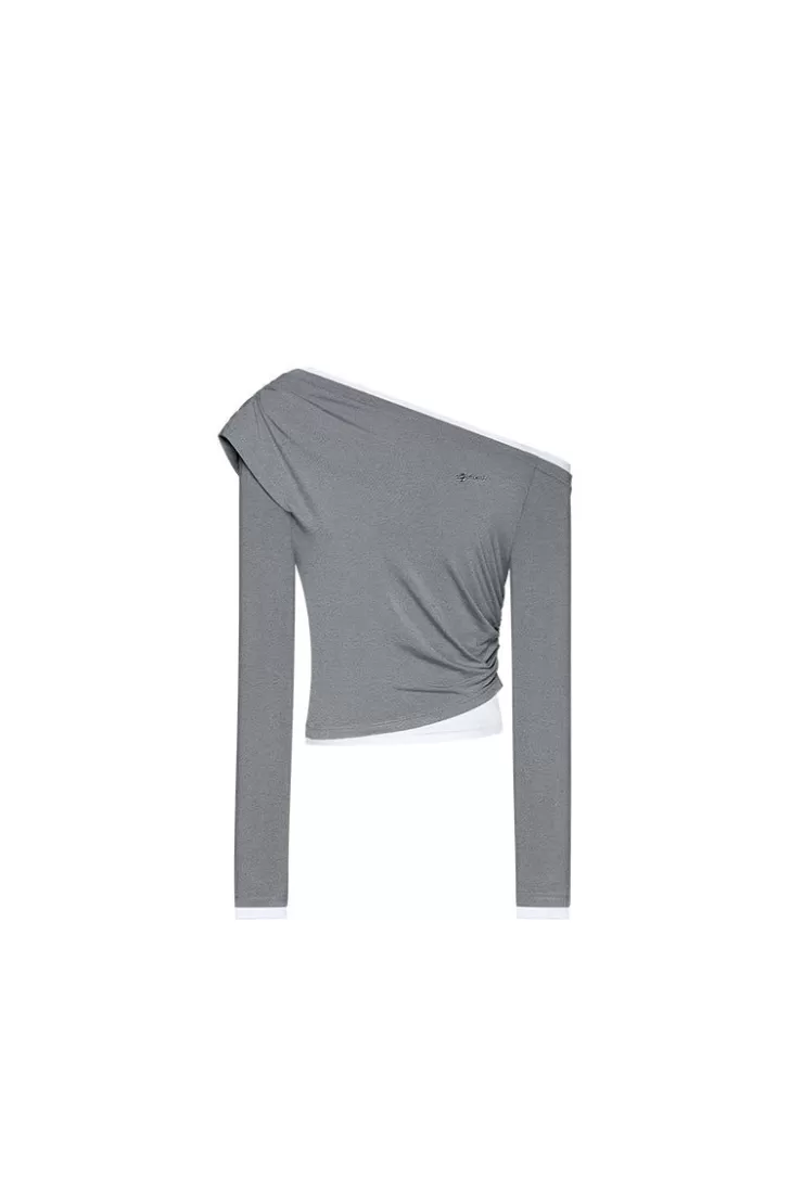 Ozlana One Shoulder Slim Top(Gray) | Women Tops