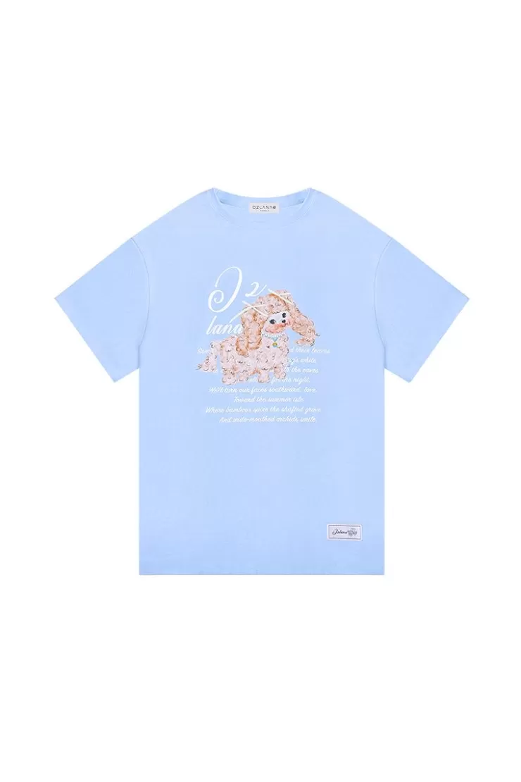 Ozlana Oversized Pet & Text Graphic T-Shirt(Blue) | Women Tops