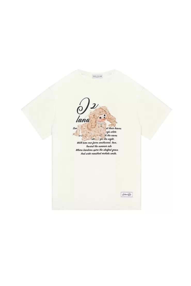 Ozlana Oversized Pet & Text Graphic T-Shirt(Cream) | Women Tops