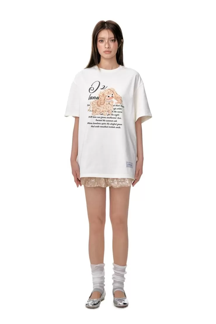 Ozlana Oversized Pet & Text Graphic T-Shirt(Cream) | Women Tops