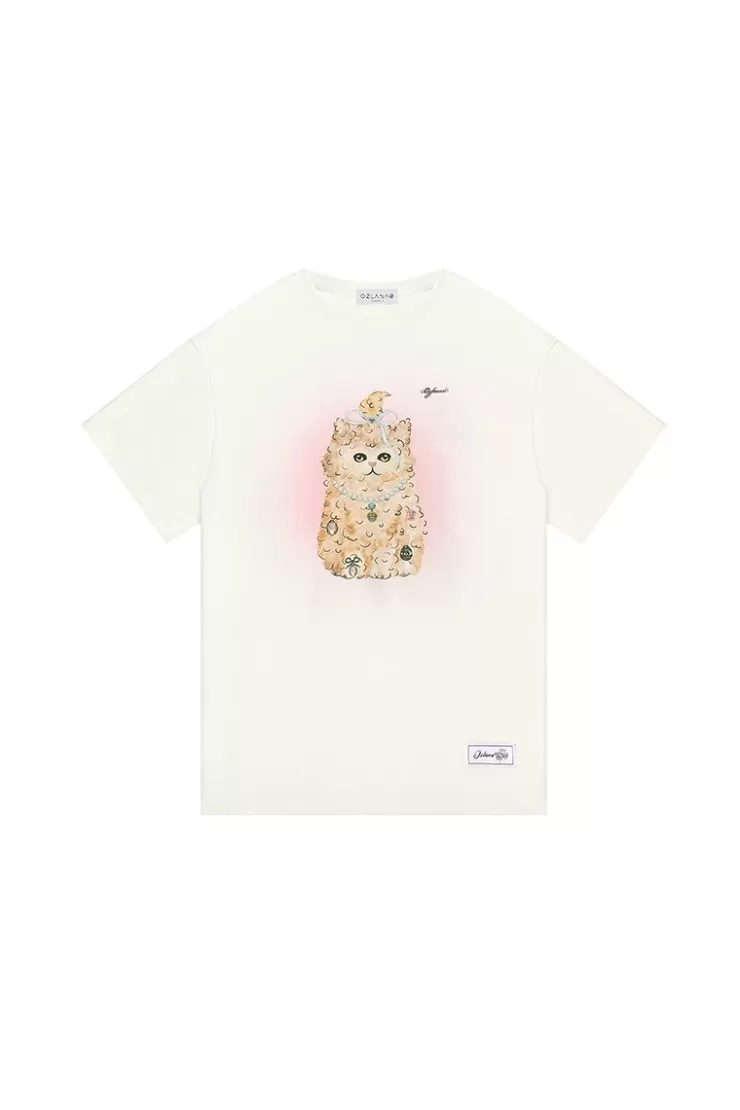 Ozlana Oversized Pet Graphic T-Shirt(Cream) | Women Tops