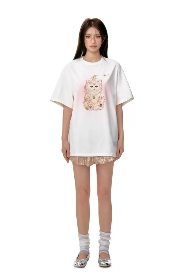 Ozlana Oversized Pet Graphic T-Shirt(Cream) | Women Tops