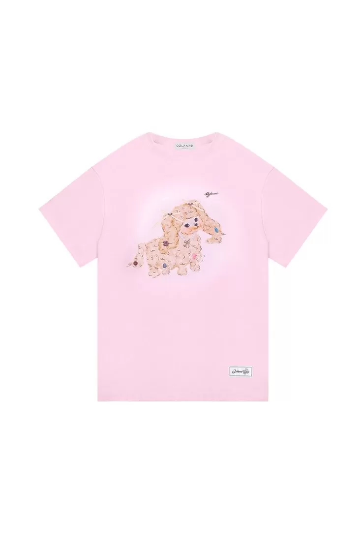 Ozlana Oversized Pet Graphic T-Shirt(Pink) | Women Tops