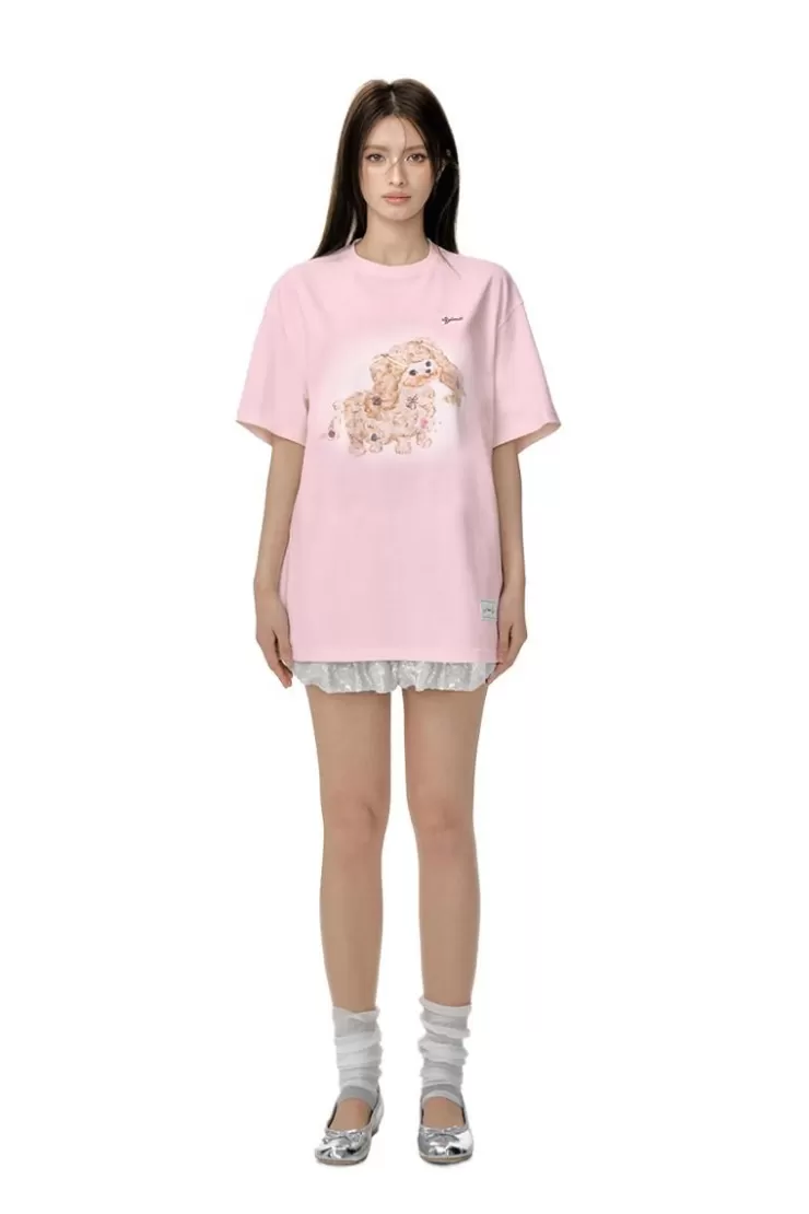 Ozlana Oversized Pet Graphic T-Shirt(Pink) | Women Tops